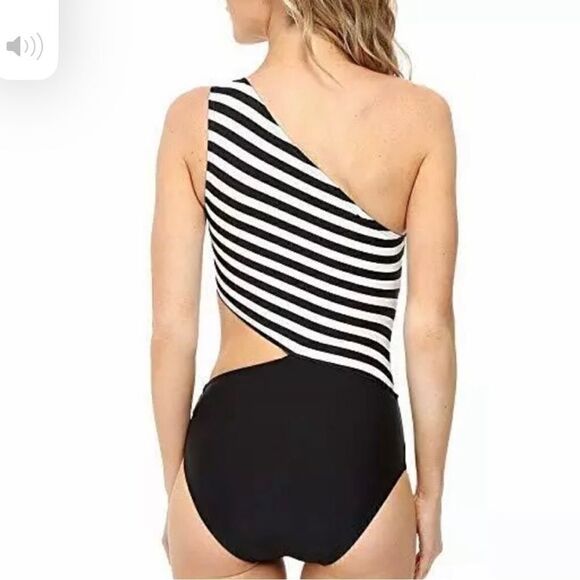 Michael Michael Kors One Shoulder Stripe Cutout One-Piece Swimsuit - Picture 4 of 11